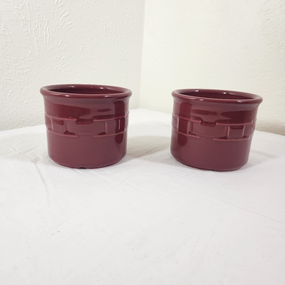 Pair of Vintage Longaberger Pottery Woven Traditions Crocks